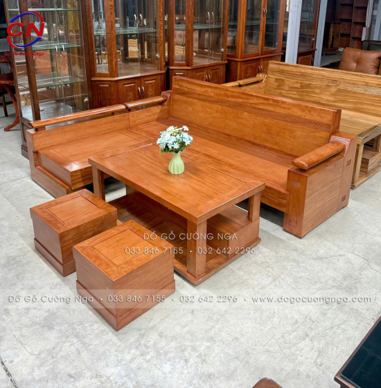 Sofa Góc L Gỗ Đinh Hương Đổi Chiều 2m1x1m6 Hiện Đại