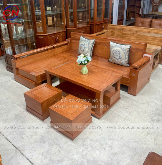 Sofa Góc L Gỗ Đinh Hương Đổi Chiều 2m1x1m6 Hiện Đại