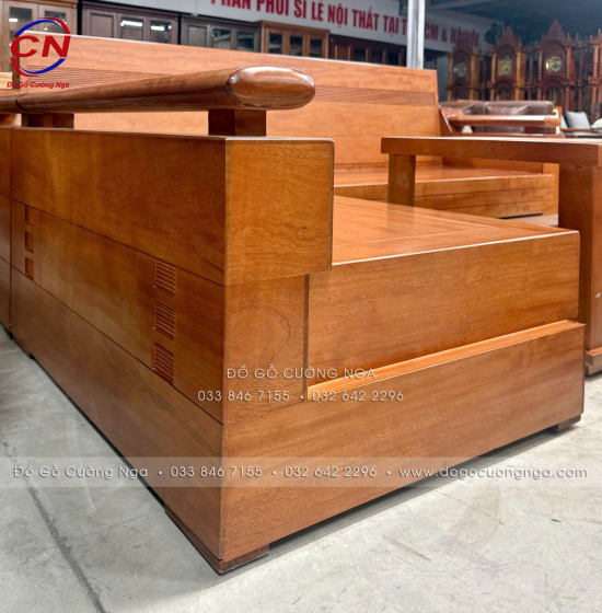 Sofa Góc L Gỗ Đinh Hương Đổi Chiều 2m1x1m6 Hiện Đại