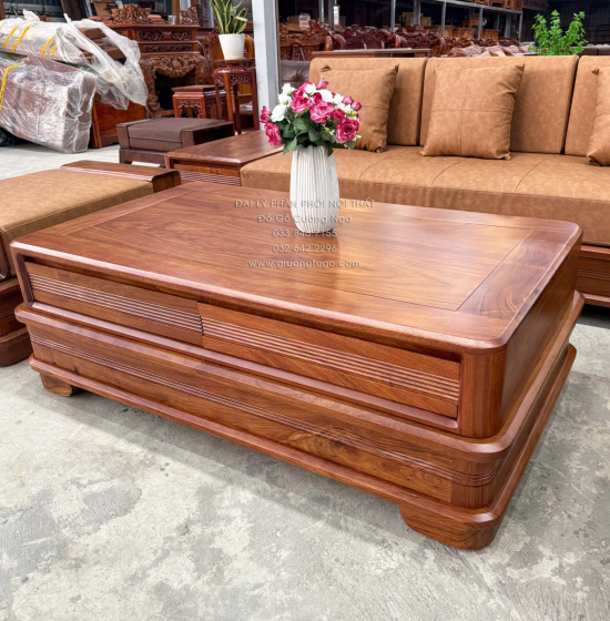 Sofa Gỗ Hương Vàng Góc L Chân Pháo Cao Cấp 3m2x2m15 Mẫu Nệm Da Sáng