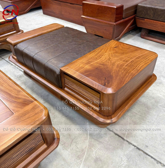 Bộ Sofa Gỗ Hương Vàng 2 Văng Chân Thuyền 3m45x2m75 Cao Cấp