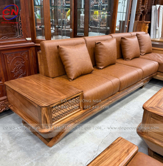 Sofa gỗ hương xám chân thuyền góc L hiện đại 2m85 x 1m95 