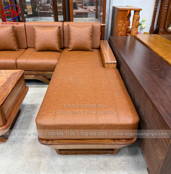 Sofa gỗ hương xám chân thuyền góc L hiện đại 2m85 x 1m95 