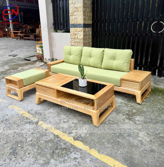 Sofa Văng Gỗ Sồi Màu Tự Nhiên Kèm Nệm 3 Chi Tiết Nhỏ Gọn