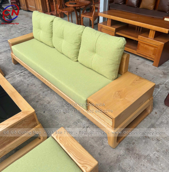 Sofa Văng Gỗ Sồi Màu Tự Nhiên Kèm Nệm 3 Chi Tiết Nhỏ Gọn