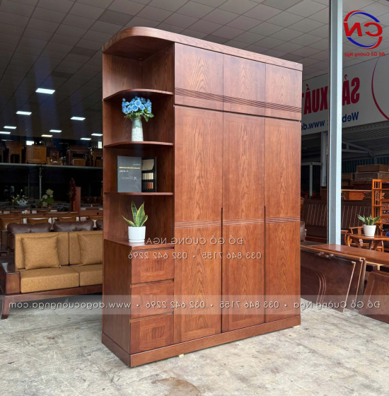 Combo Phòng Ngủ Gỗ Sồi Màu Óc Chó 4 Chi Tiết Đẹp Hiện Đại