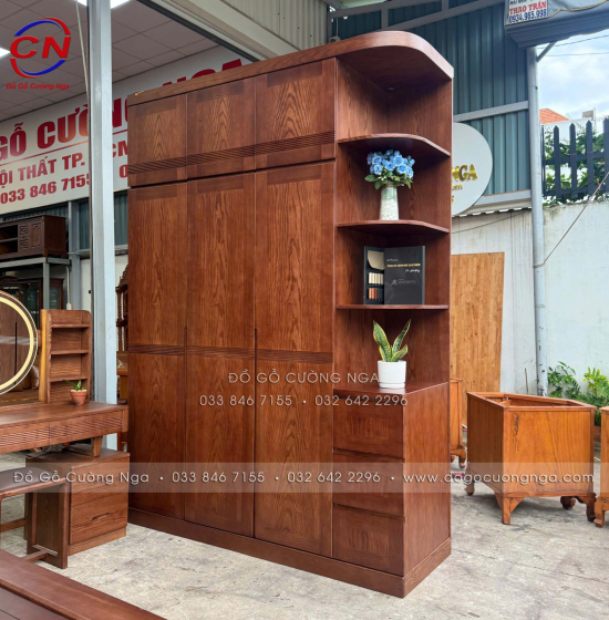 Combo Phòng Ngủ Gỗ Sồi Màu Óc Chó 4 Chi Tiết Đẹp Hiện Đại
