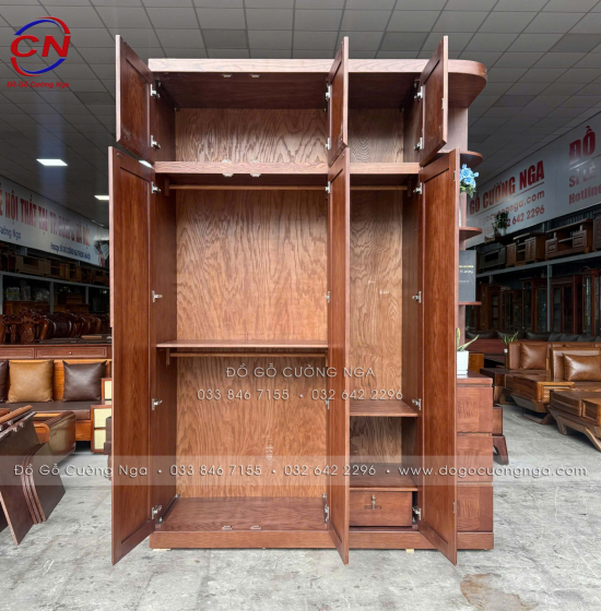 Combo Phòng Ngủ Gỗ Sồi Màu Óc Chó 4 Chi Tiết Đẹp Hiện Đại