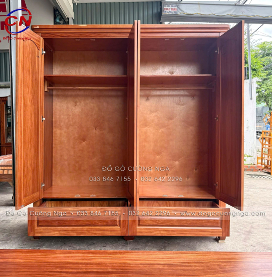 Tủ Quần Áo Gỗ Cẩm Vân 4 Cánh Vòm Hiện Đại