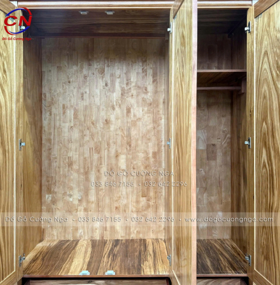 Tủ Quần Áo Gỗ Hương Xám 3 Cánh Mẫu Trơn 1m52