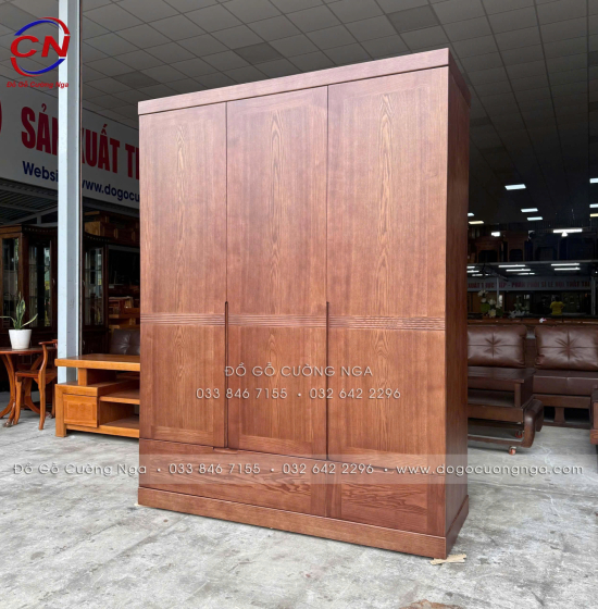 Tủ Áo Gỗ Sồi Nga 3 Cánh Màu Óc Chó Thiết Kế Hiện Đại Dài 1m6