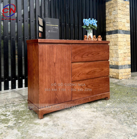 Tủ Nhật Ngăn Kéo Gỗ Sồi Nga Lau Màu Óc Chó Hiện Đại