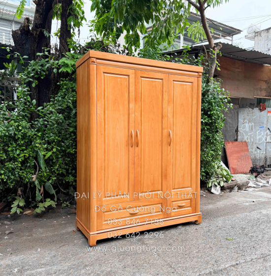 Tủ Quần Áo Gỗ Gõ Đỏ 3 Cánh 1m6 Đơn Giản Sang Trọng