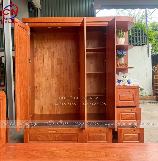 Combo Giường Tủ Gỗ Hương Đá Kèm Bàn Trang Điểm Sang Trọng