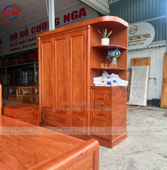 Tủ Quần Áo Gỗ Hương Đá 3 Cánh Góc Phải Thiết Kế Hiện Đại