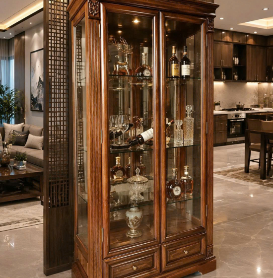 Tủ Rượu Gỗ Sồi Nga Lau Màu Óc Chó Đa kích thước 