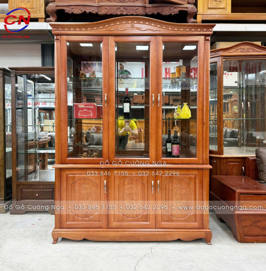 Tủ rượu gỗ Xoan Đào cao cấp 1m45 - phào cong TG 024