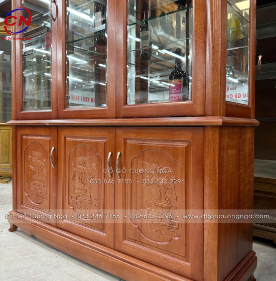 Tủ rượu gỗ Xoan Đào cao cấp 1m45 - phào cong TG 024