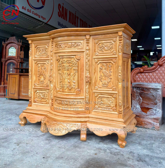Tủ Thờ Gỗ Gõ Đỏ Chạm Tam Đa 1m75 Cổ Điển Trang Nghiêm