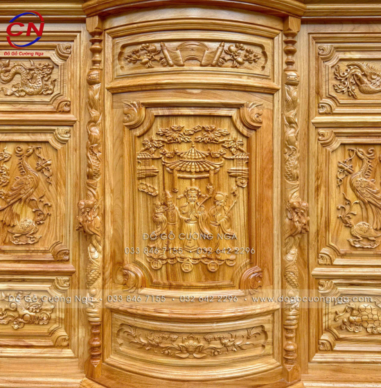 Tủ Thờ Gỗ Gõ Đỏ Chạm Tam Đa 1m75 Cổ Điển Trang Nghiêm