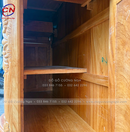Tủ Thờ Gỗ Gõ Đỏ Chạm Tam Đa 1m75 Cổ Điển Trang Nghiêm