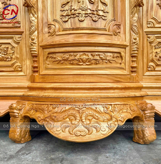 Tủ Thờ Gỗ Gõ Đỏ Chạm Tam Đa 1m75 Cổ Điển Trang Nghiêm