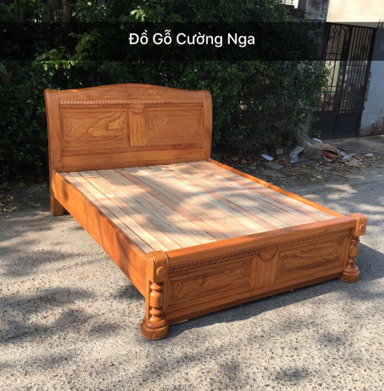 Giường gỗ gõ đỏ mẫu quạt X cong - vạt lan 