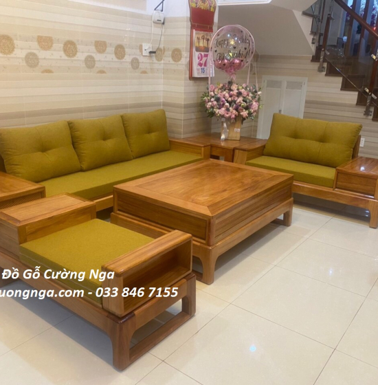 Bộ Bàn Ghế Sofa 2 Văng Gỗ Gõ Đỏ Kèm Nệm Cao Cấp 