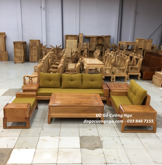 Bộ Bàn Ghế Sofa 2 Văng Gỗ Gõ Đỏ Kèm Nệm Cao Cấp 
