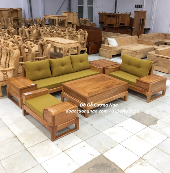 Bộ Bàn Ghế Sofa 2 Văng Gỗ Gõ Đỏ Kèm Nệm Cao Cấp 
