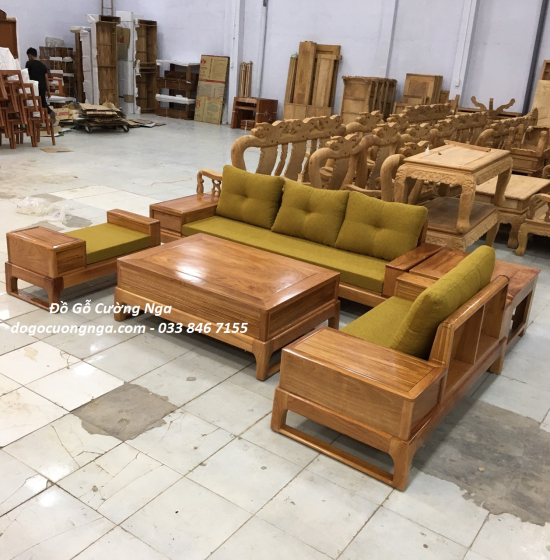 Bộ Bàn Ghế Sofa 2 Văng Gỗ Gõ Đỏ Kèm Nệm Cao Cấp 