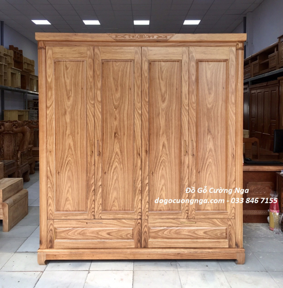 Tủ áo gỗ hương xám 4 cánh - 2m mẫu hiện đại