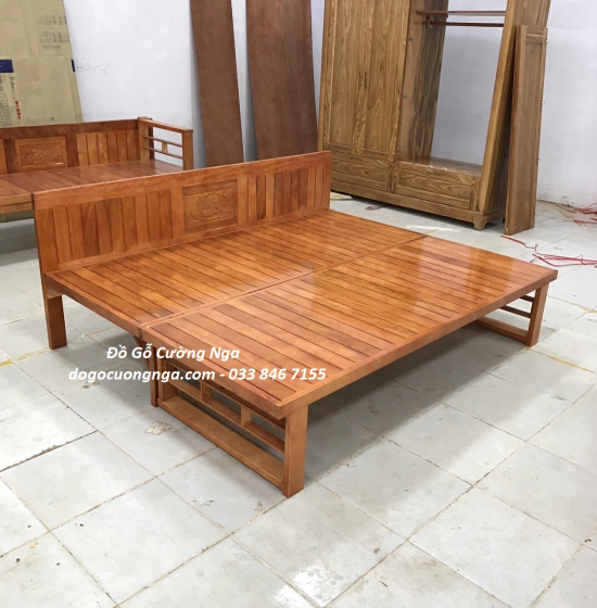 Giường Gấp Gỗ Chân Cao 1m4x1m9 Dành Cho Người Lớn Tuổi