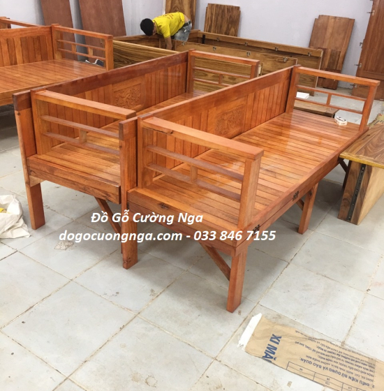 Giường Gấp Gỗ Chân Cao 1m4x1m9 Dành Cho Người Lớn Tuổi