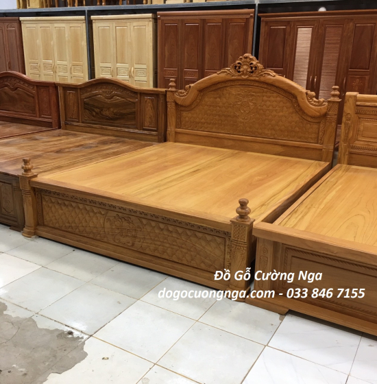 Giường gỗ gõ đỏ cao cấp mẫu gấm