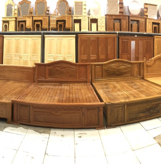 Giường gỗ gõ đỏ cao cấp mẫu gấm