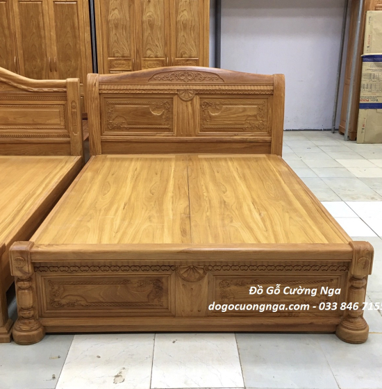 Giường gỗ gõ đỏ vạt phản - quạt x cong 