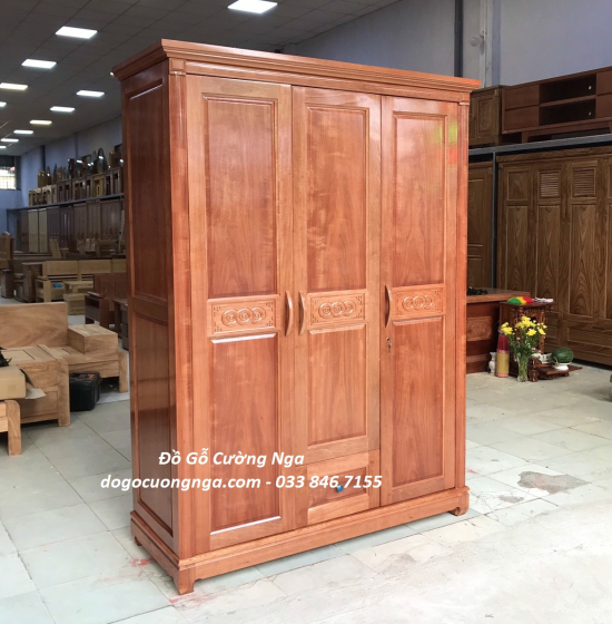 Tủ quần áo gỗ xoan đào 3 cánh - 1m6 giá rẻ 