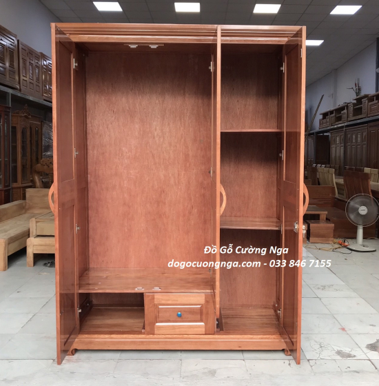 Tủ quần áo gỗ xoan đào 3 cánh - 1m6 giá rẻ 