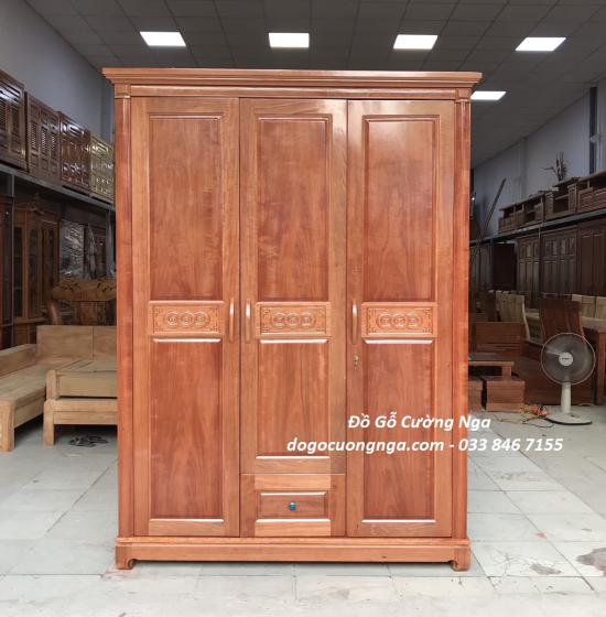 Tủ quần áo gỗ xoan đào 3 cánh - 1m6 giá rẻ 
