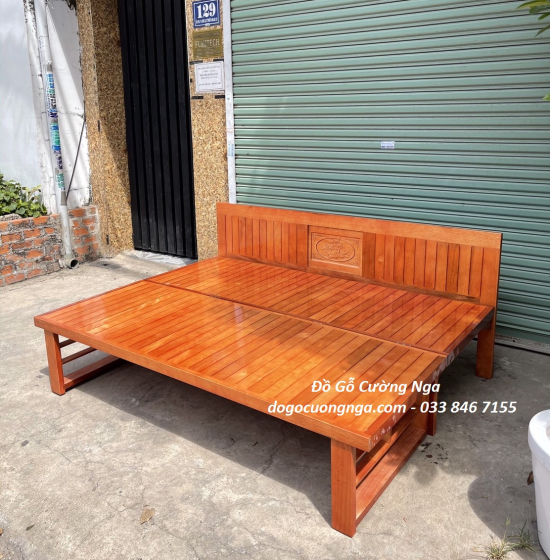 Ghế Giường Gỗ Sồi Chân Cao 1m6x2m Đặc Biệt Cho Người Lớn Tuổi 