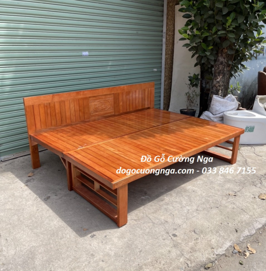 Ghế Giường Gỗ Sồi Chân Cao 1m6x2m Đặc Biệt Cho Người Lớn Tuổi 