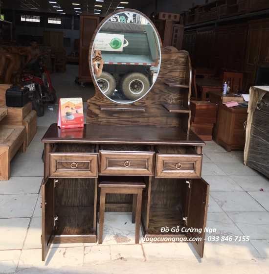 Bàn Trang Điểm Gỗ Sồi Nga Lau Màu Óc Chó Cao Cấp TĐ 028