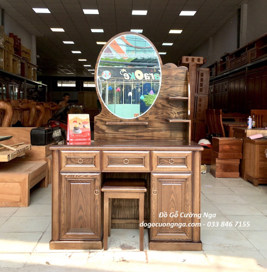 Bàn Trang Điểm Gỗ Sồi Nga Lau Màu Óc Chó Cao Cấp TĐ 028