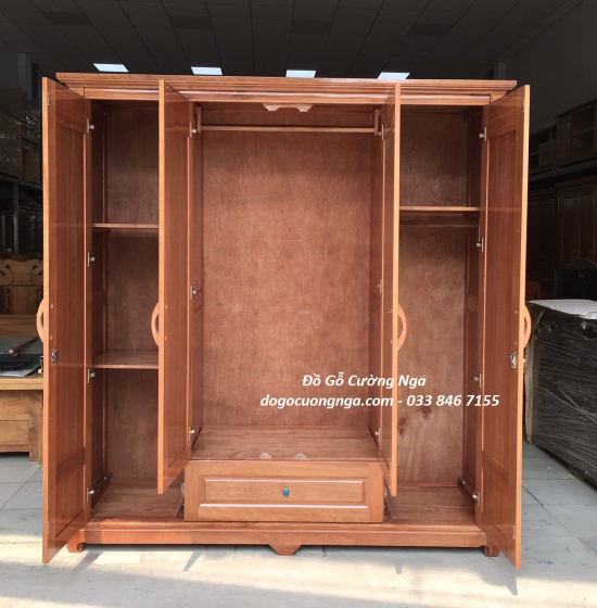 Tủ quần áo gỗ xoan đào 4 cánh  2m - mẫu vòm