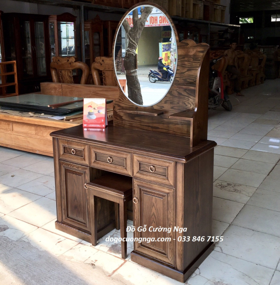 Bàn Trang Điểm Gỗ Sồi Nga Lau Màu Óc Chó Cao Cấp TĐ 028