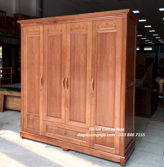 Tủ quần áo gỗ xoan đào 4 cánh  2m - mẫu vòm
