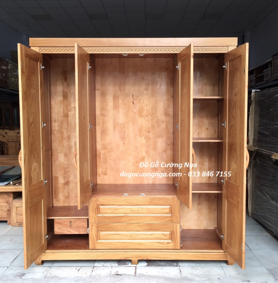 Tủ áo gỗ gõ đỏ 4 cánh - mẫu đồng tiền