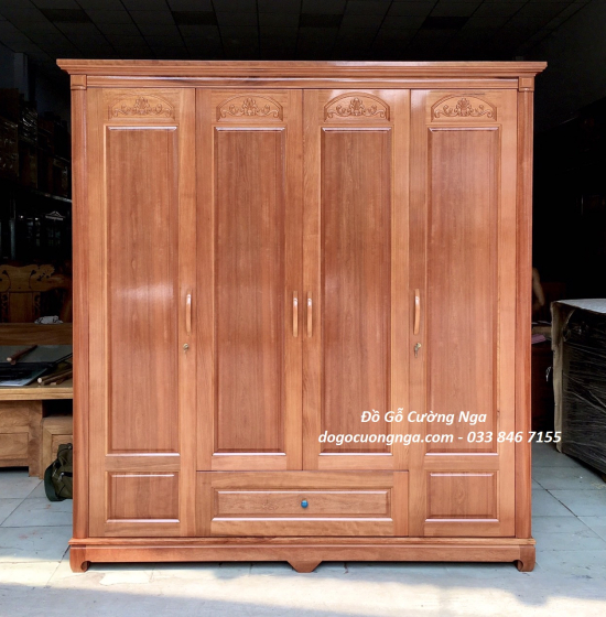 Tủ quần áo gỗ xoan đào 4 cánh  2m - mẫu vòm