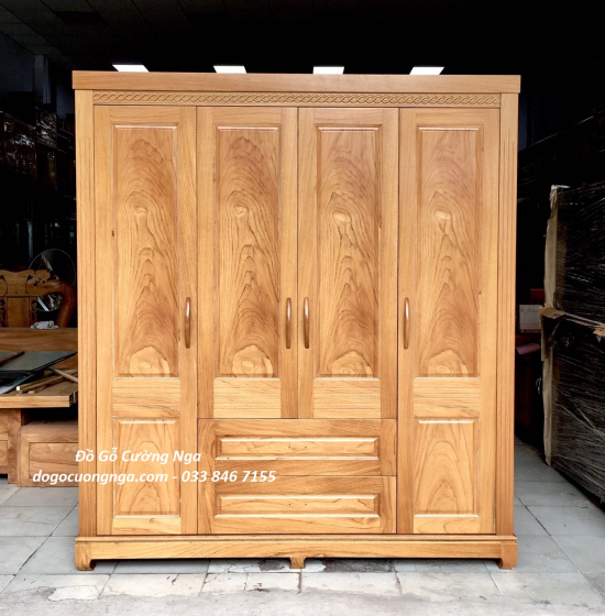 Tủ áo gỗ gõ đỏ 4 cánh mẫu trơn 